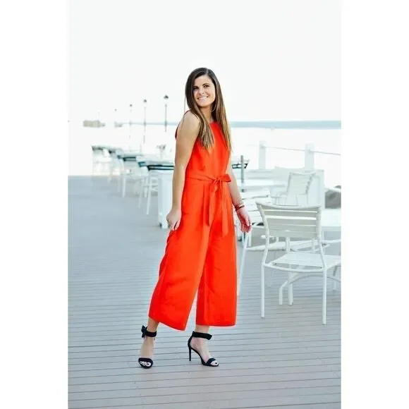 Banana Republic Red Linen-blend Wide-leg Jumpsuit