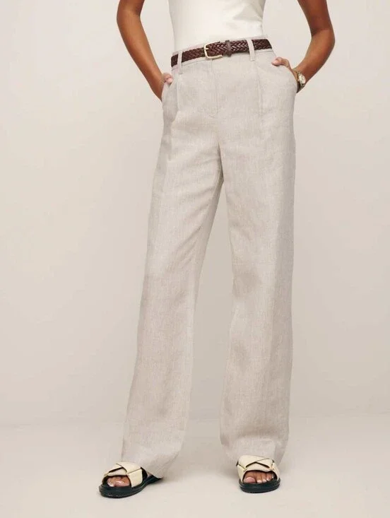 LIKE NEW Reformation Alex Linen Mid Rise Short Pant in Oatmeal Size 4