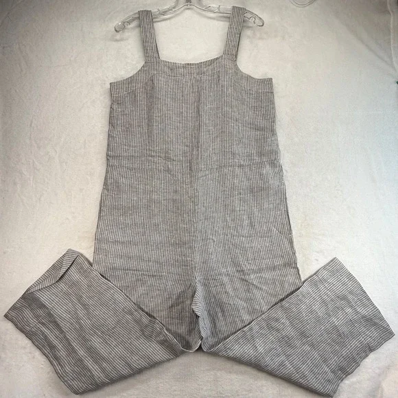 Everlane Linen Striped Jumpsuit Wide Leg Sleeveless Casual Size 10 NWOT- no belt