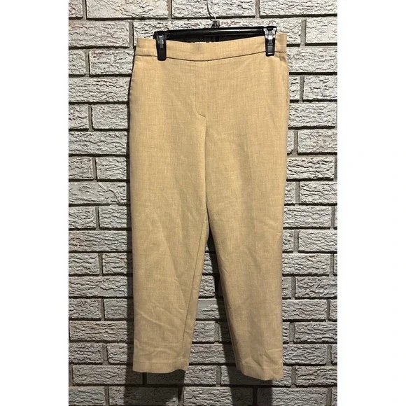 Babaton Aritzia Tan Linen Tapered Dress Pants Elastic Back Women's Size 6