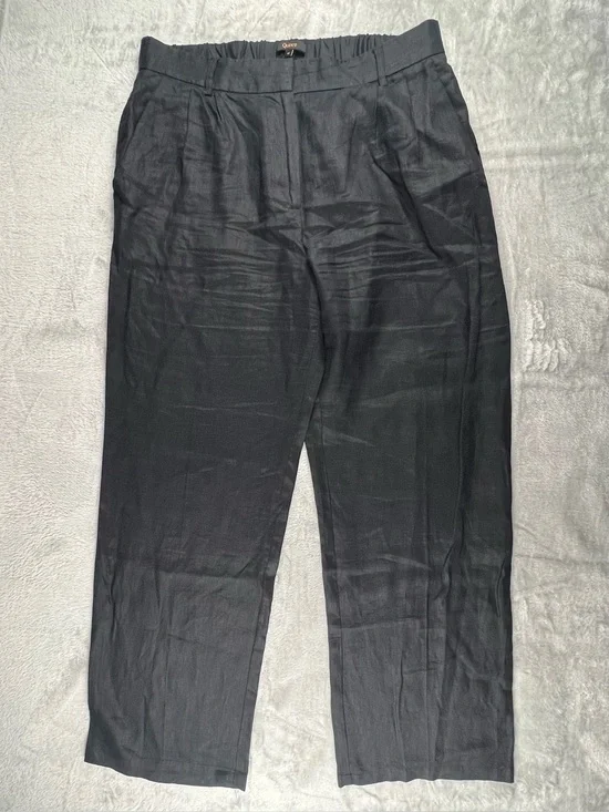 Quince 100% European Linen Wide Leg Pant Womens Size 12 Elastic Waist High Rise