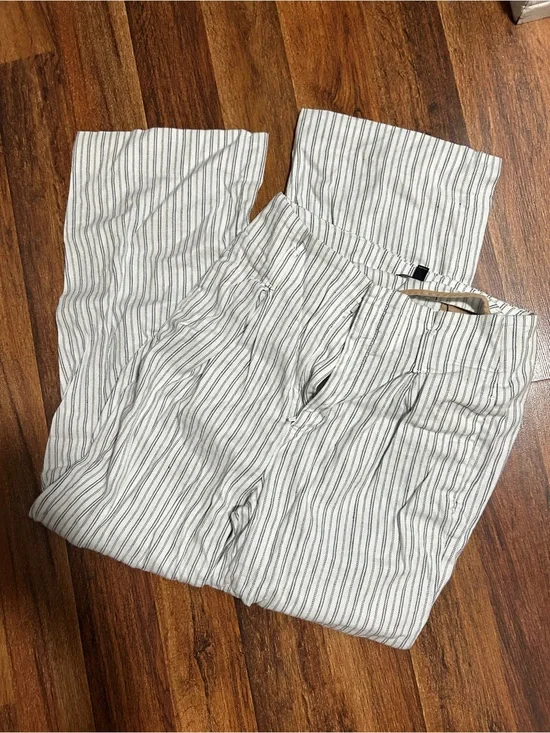 Banana Republic White Linen-Blend striped Dress Pants