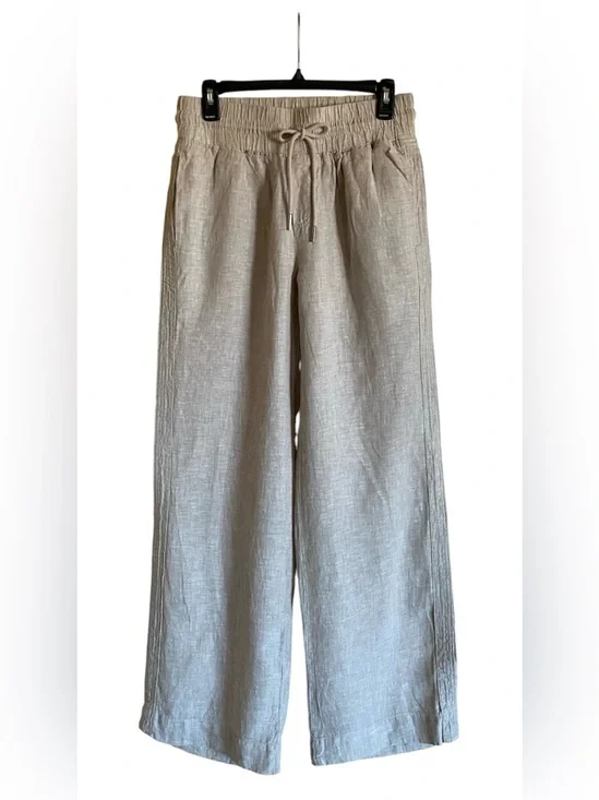 Quince Neutral Wide-Leg Linen-Blend Pants in Beige