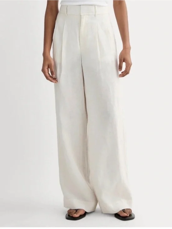 Everlane Cream Wide-Leg High-Rise Linen Pants