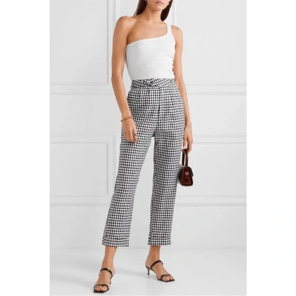 NWT Reformation Tanner April Black White Checkered 100% Linen Pant Size 4