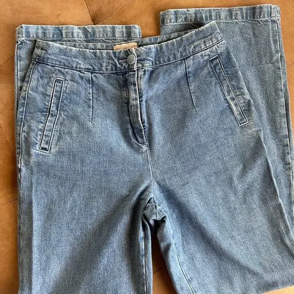 Sezane Martin Cut Jeans High Rise Wide Leg Cotton French Girl Soft Blue 38 US 6