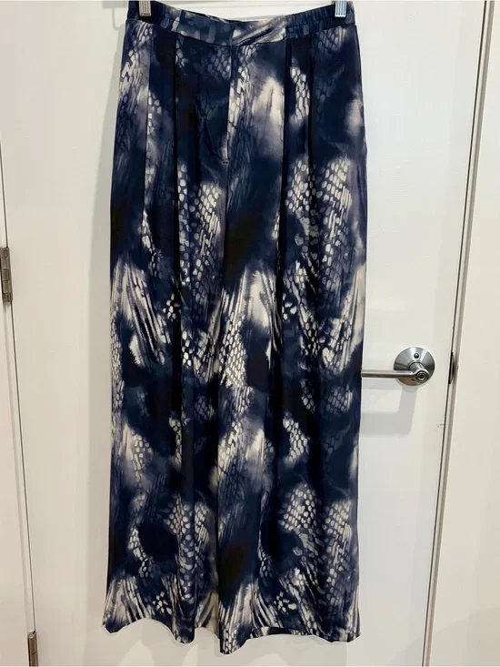 COS Pure Silk Wide-Leg Palazzo Pants EU 36 US 4 Navy Ivory Print