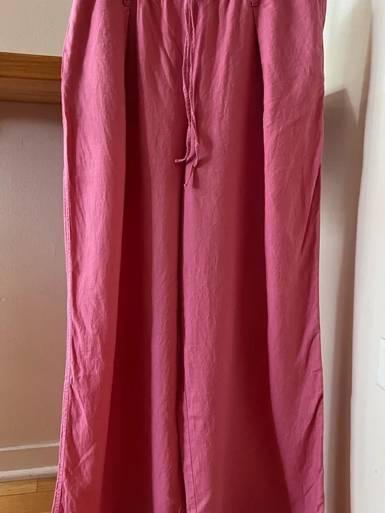 Zara Linen Blend Drawstring Pants in Rose Pink