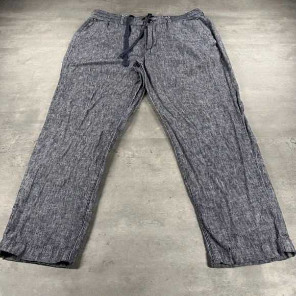 Banana Republic Linen Pants Women 31x25 Navy High Rise Drawstring‎ Elastic Waist