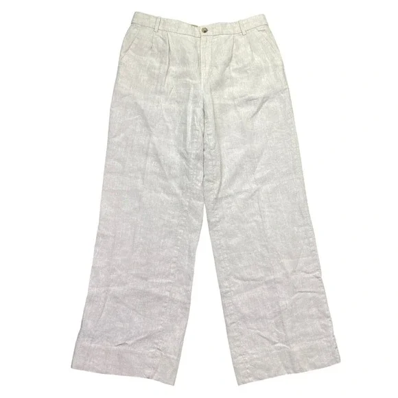 Banana Republic Womens 10 Linen Wide Leg Pleated Trousers Beige Preppy Tropical