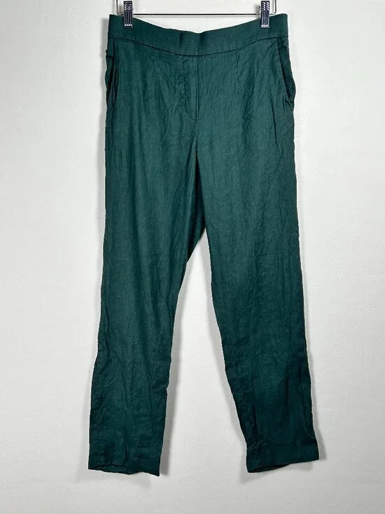 Babaton Aritzia Emerald Green Linen Blend Tailored Straight Leg Trousers size 6