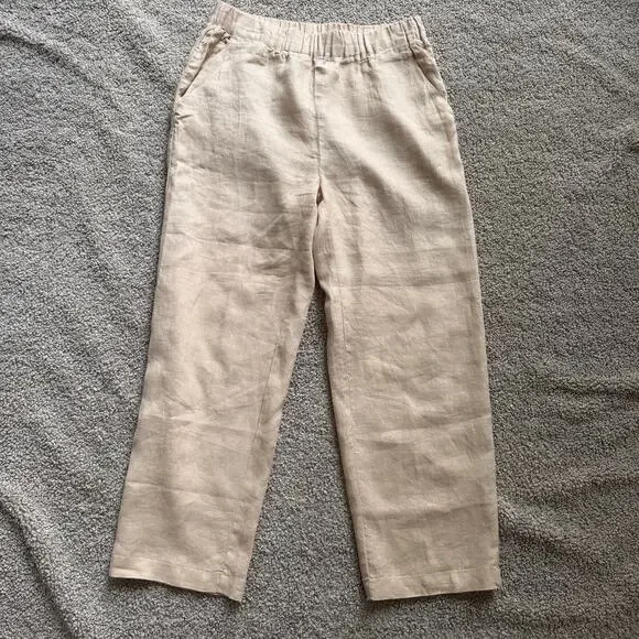 NWT Quince 100% European Linen Driftwood Beige Tan Pull On Pants Size Small
