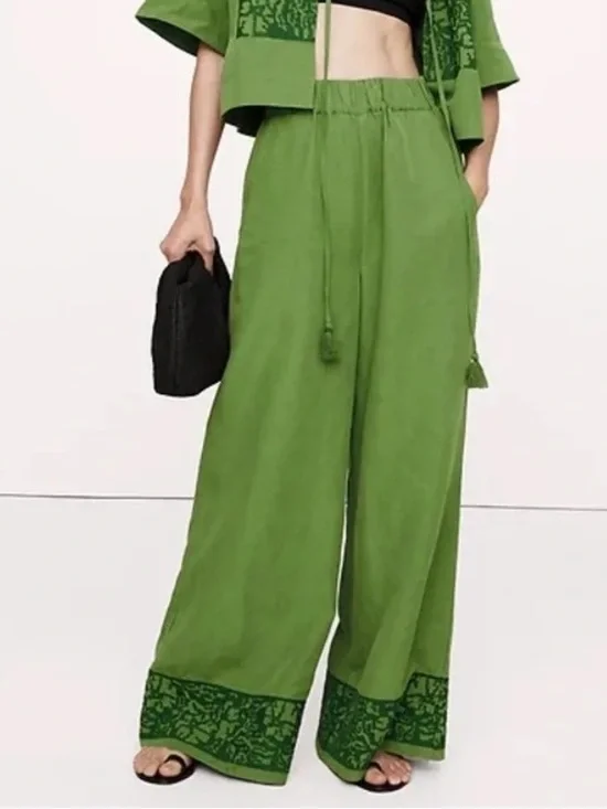 NWT! BANANA REPUBLIC HIGH-RISE WIDE-LEG EMBROIDERED TENCEL LINEN PANT - XL TALL