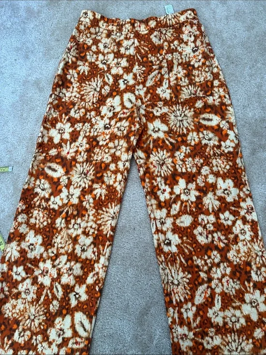 Zara Linen Cotton Floral Wide Leg Pants. Size XL. NWOT