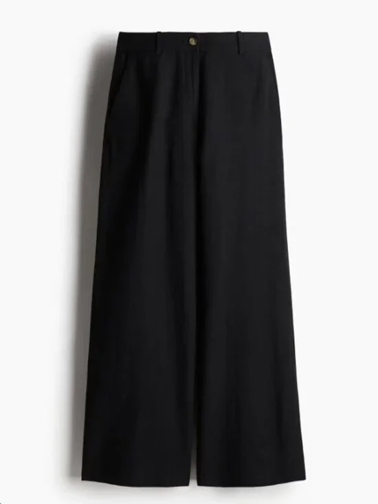 H & M SIZE 8 black high waisted wide leg linen blend pants Flowy Trousers Summer