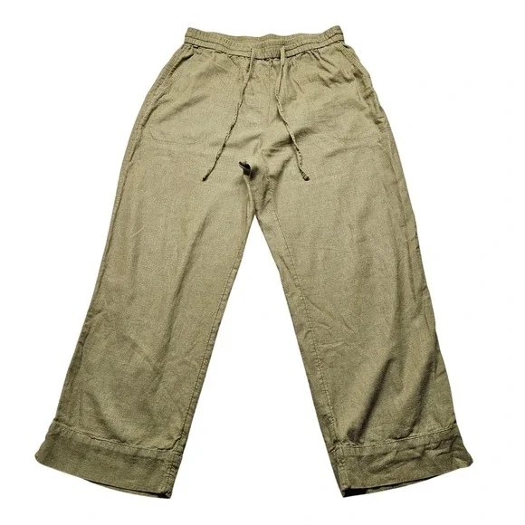 Banana Republic Womens Olive Green Linen Blend Straight High-Rise Pants Size M