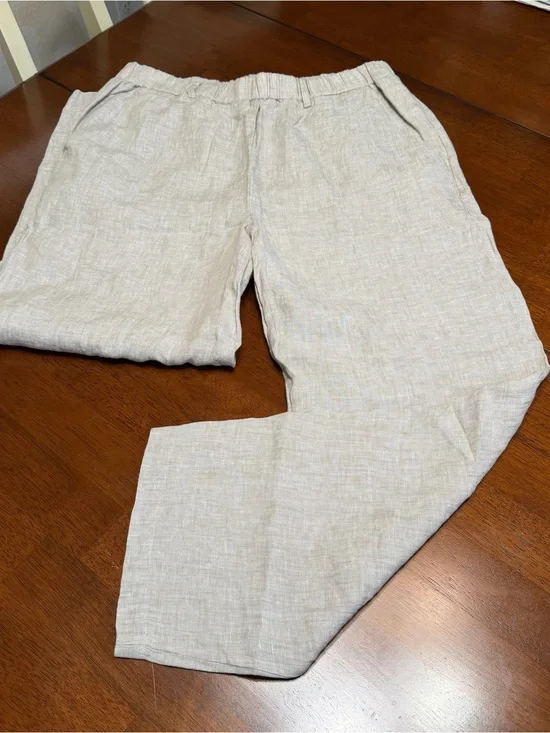Quince 100% European Linen Cropped Pants Flax Medium Lagenlook Coastal Casual