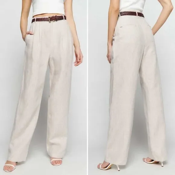 Reformation Mason Linen Pants NWOT in Oatmeal Size 2