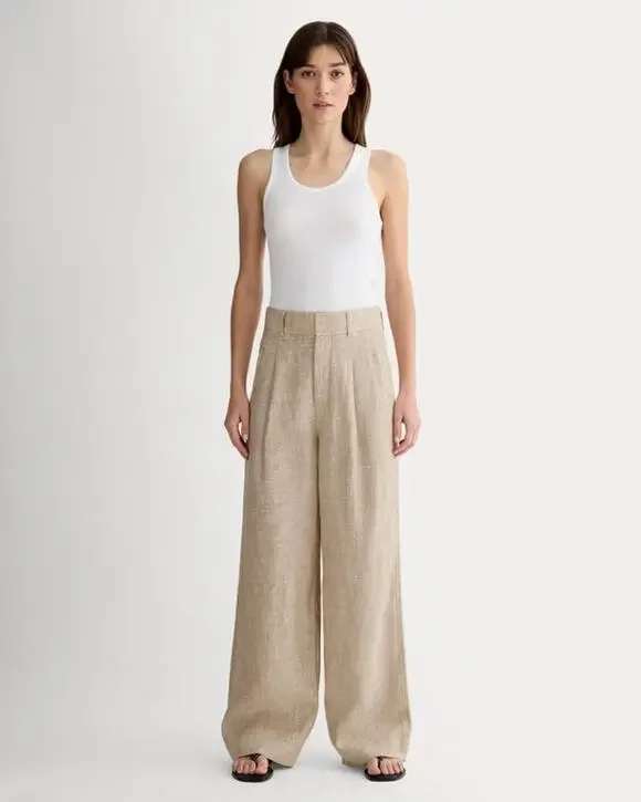 NWT Everlane Women's The Linen Way-High Drape Pant in Cornstarch Chambray sz 8