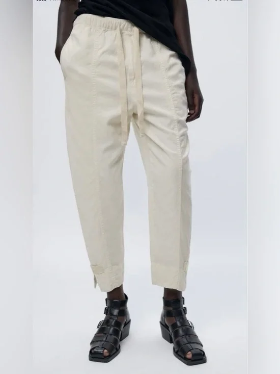 Zara Cream Drawstring Tapered Trousers