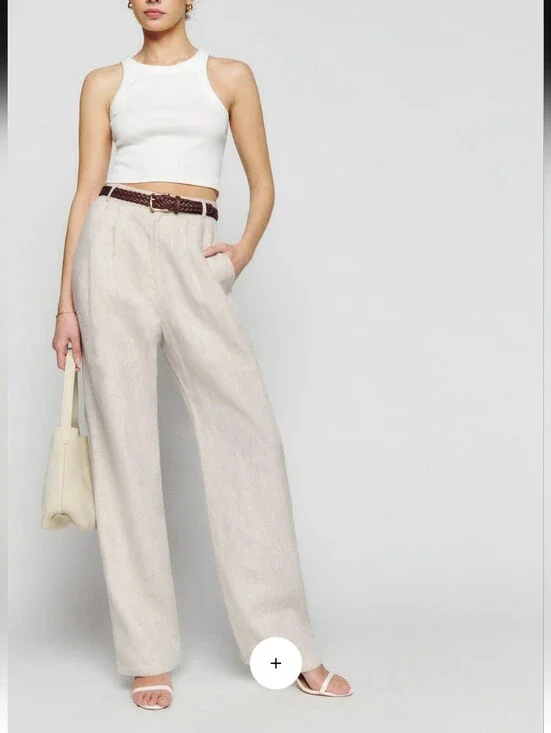 NWT Reformation Mason High-Waist Wide-Leg Linen Pants in Natural