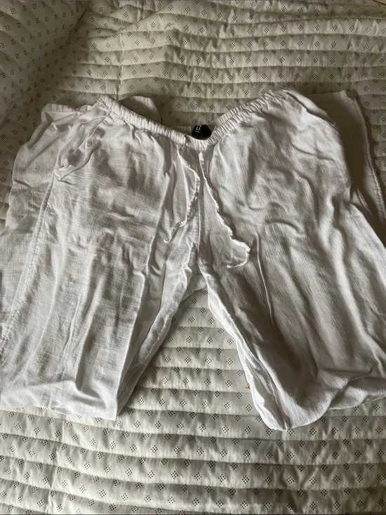 H&M White Drawstring Linen-Blend Women’s Pants