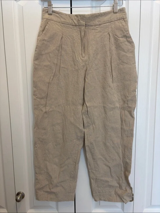 Zara Tapered Pleat Front Linen Viscose Trousers S