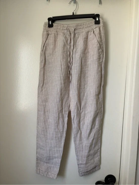H&M Lightweight Beige 100% Linen Drawstring Pants
