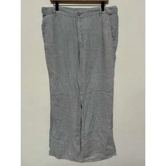 Zara Women’s XL Flared Wide Leg Textured Linen  Boho Light Blue Pants