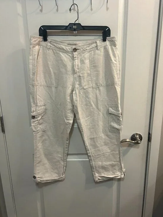 Banana Republic Martin Fit Pants Size 12 White Linen Pants Work Office Casual