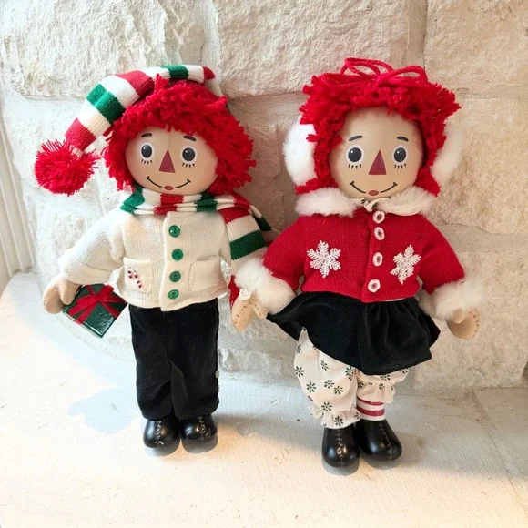 Vintage Raggedy Ann‎ and Andy Christmas Porcelain Dolls Holiday Outfits 15