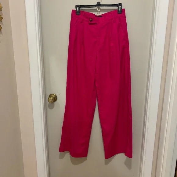 Banana Republic Fuchsia Linen Blend Wide-leg Pants