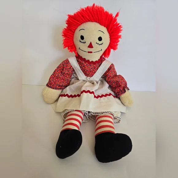 Vintage‎ Raggedy Ann Doll Red Hair Striped Legs Floral Dress Cute Collectible