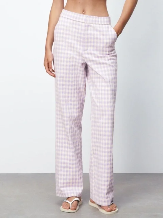 ZARA Gingham straight leg pants
