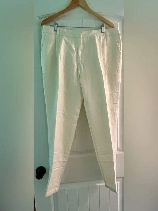 Mango Cream Linen Slim Tailored Suit Pants