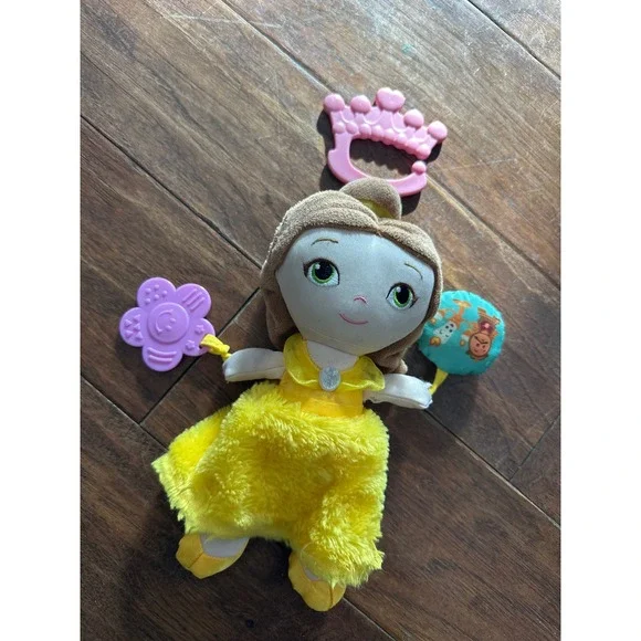 Disney Princess Belle Plush Toy Light‎ Up Rattle Crown Flower