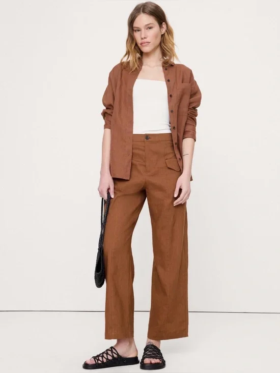 NWT Banana Republic High Rise Straight Utility Linen Viscose Cinnamon Pant Sz 4