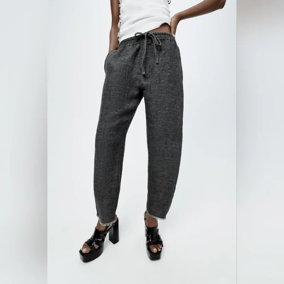 ZARA ZW COLLECTION LINEN BLEND JOGGER PANTS