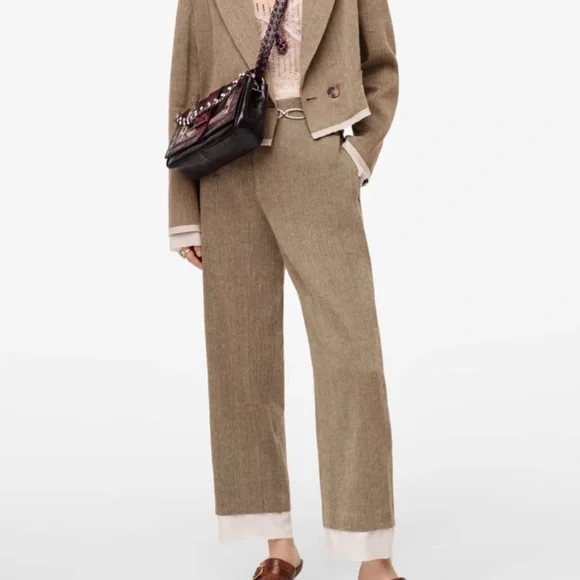 New $129 Zara Campaign Collection Contrast Linen Blend Pants XS 2624/023