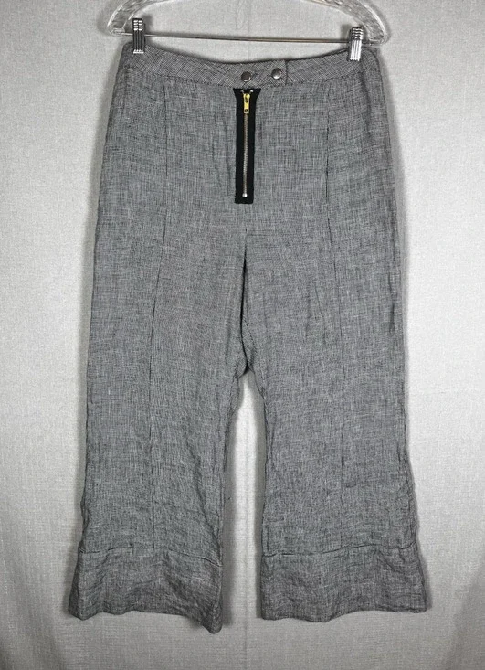 Reformation Pants Womens Size 10 Black White Houndstooth High Rise Wide Linen