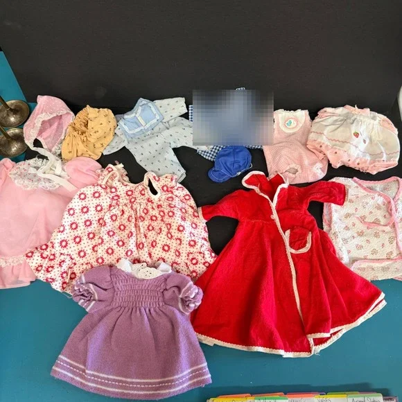 Vintage Doll Clothes Lot Red Coat Purple Knit Dress Pink Gown Floral Outfits