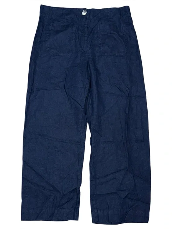 Quince 100% European Linen Patch Pocket Wide Leg Pants Navy 12 High Rise Utility