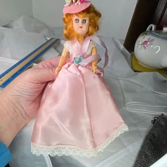 VTG hard plastic 7” doll 1950’s red hair open close eyes