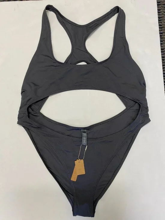 SKIMS Signature Swim Cut Out Monokini in Gunmetal Gray - Size 2X