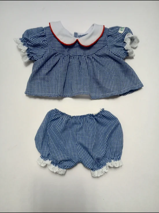Cabbage Patch Kids Doll Clothes, Dress & Bloomers Blue Check w/Red Piping 15P SS