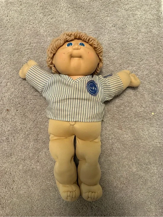 Classic Soft-Body Cabbage Patch Style Doll - Blue Striped Shirt