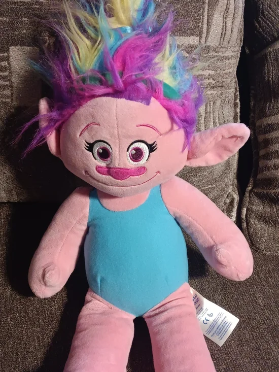 Trolls Plush Doll - Pink Body with Blue Outfit and Multicolor Hair