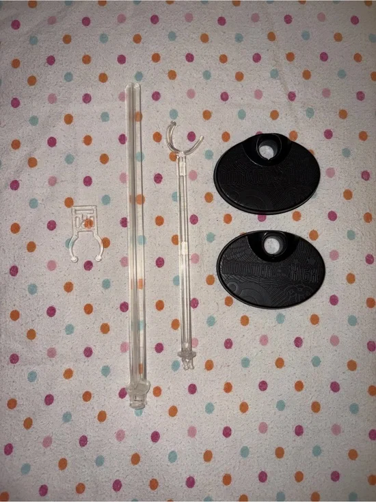 Monster High Doll Stand Parts Lot 2 Bases Cross & C-Curve Stands Replacement