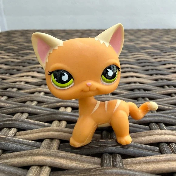 Littlest Pet Shop LPS #525 #790 Orange Tabby Cat Green Eyes Authentic Bobble