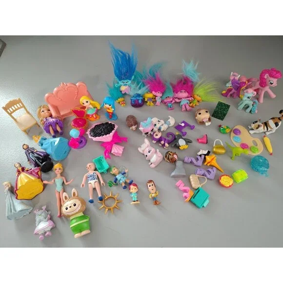 Huge 60+pc Random Girl Toys Toy Figure Lot Disney, Trolls, MLPony, Animals Dogs